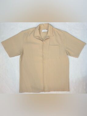 Topman ASOS Short Sleeve Regular Fit Camp Collar Plisse Shirt Stone Size S